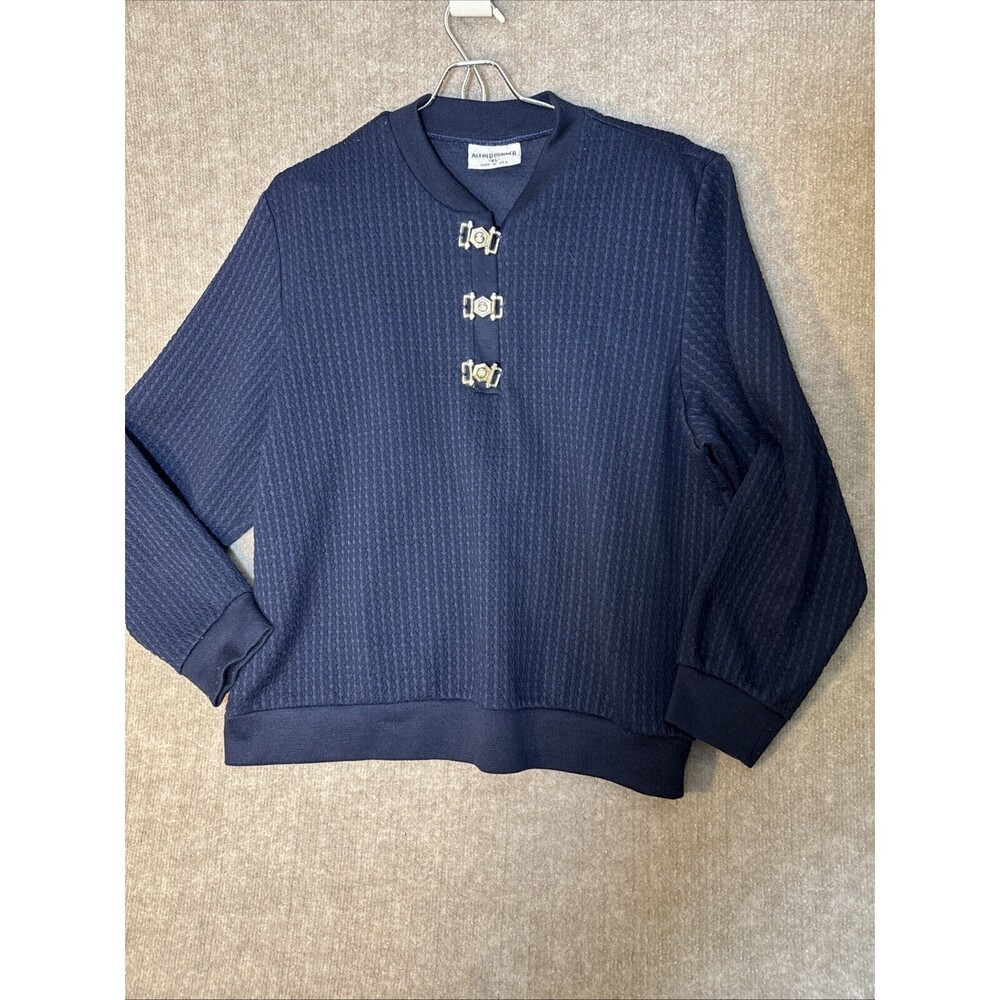 Alfred Dunner XL Vintage Women XL Top 3 Button Metal Clasp Navy